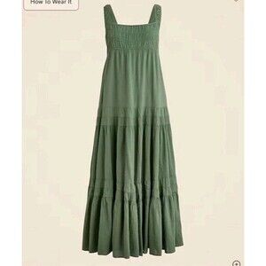 J.CREW Airy Gauze Tiered Maxi Dress Green Cotton CI269 Runs Big Size XS NWT